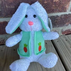 Cuddly Cousins 8” Tall Stuffed White Bunny Rabbit Toy With Carrot Vest